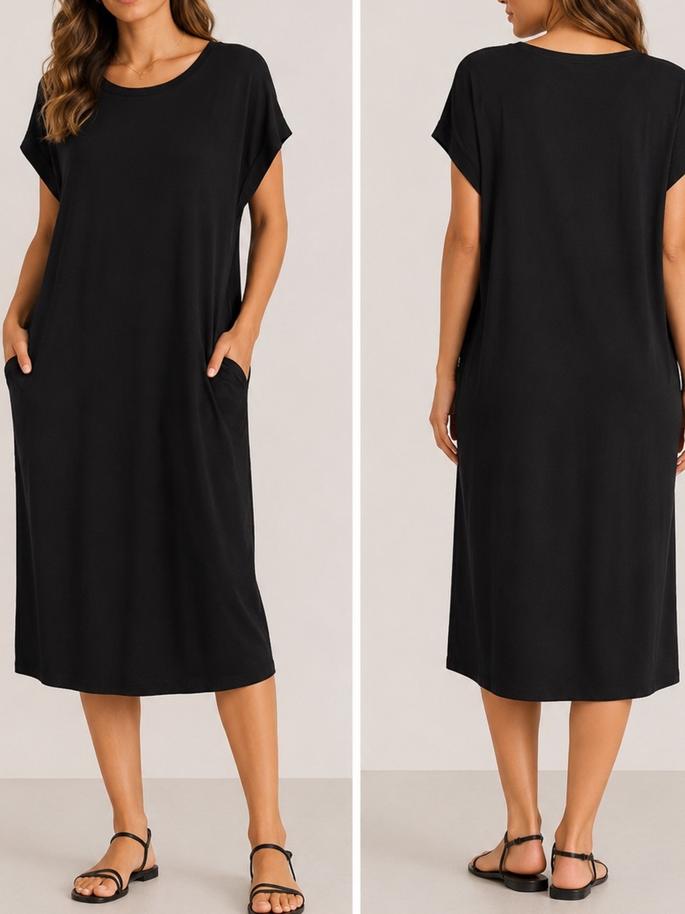 FE Basics Ribbed Oversize Minimalist Lagenlook Shirt Dress in Black